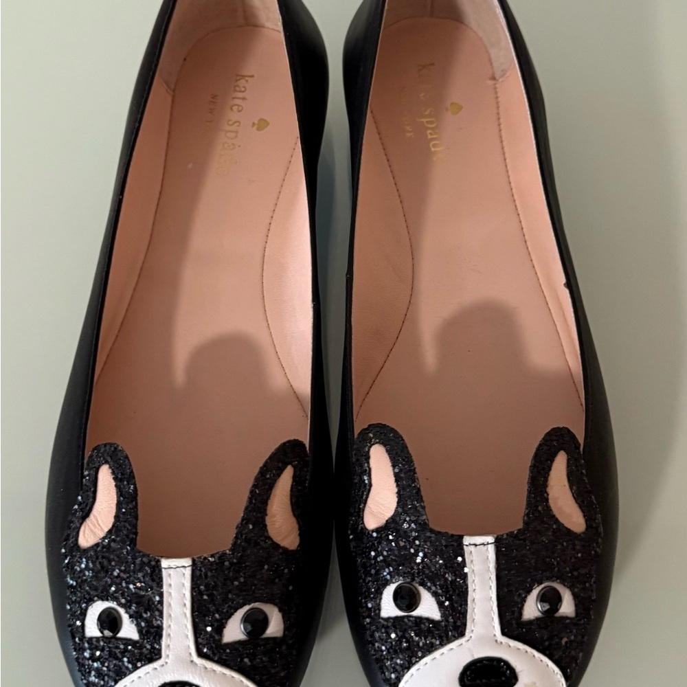 Kate Spade Black Glitter Dog Flats